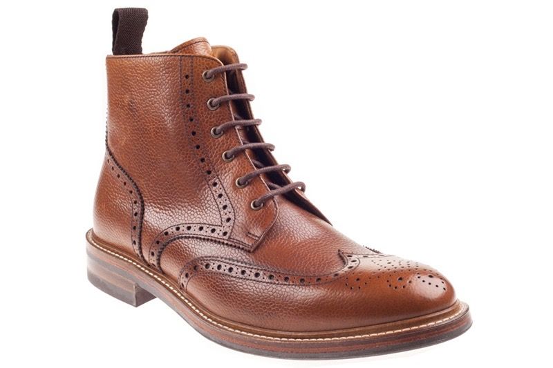 John White Bourton 6 Eye Brogue Boot in Tan Grain